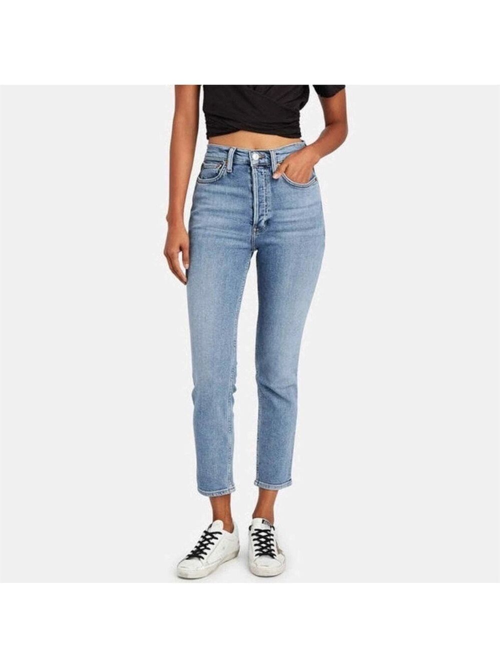 RE/DONE 90’s High Rise Ankle Jeans in Mid 90’s Wash Button Fly SZ 30 - Picture 1 of 6